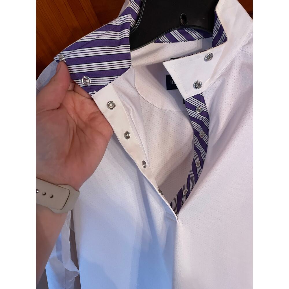 Essex Beacon Hill Equestrian Show Shirt Sun Shirt Purple Stripe Collar/Sleeve - Picture 2 of 7